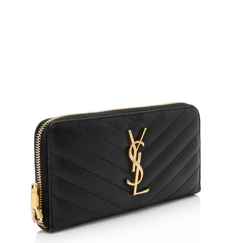 Saint Laurent Matelasse Grain de Poudre Monogram Zip Around Wallet (SHF-YBU9hg)