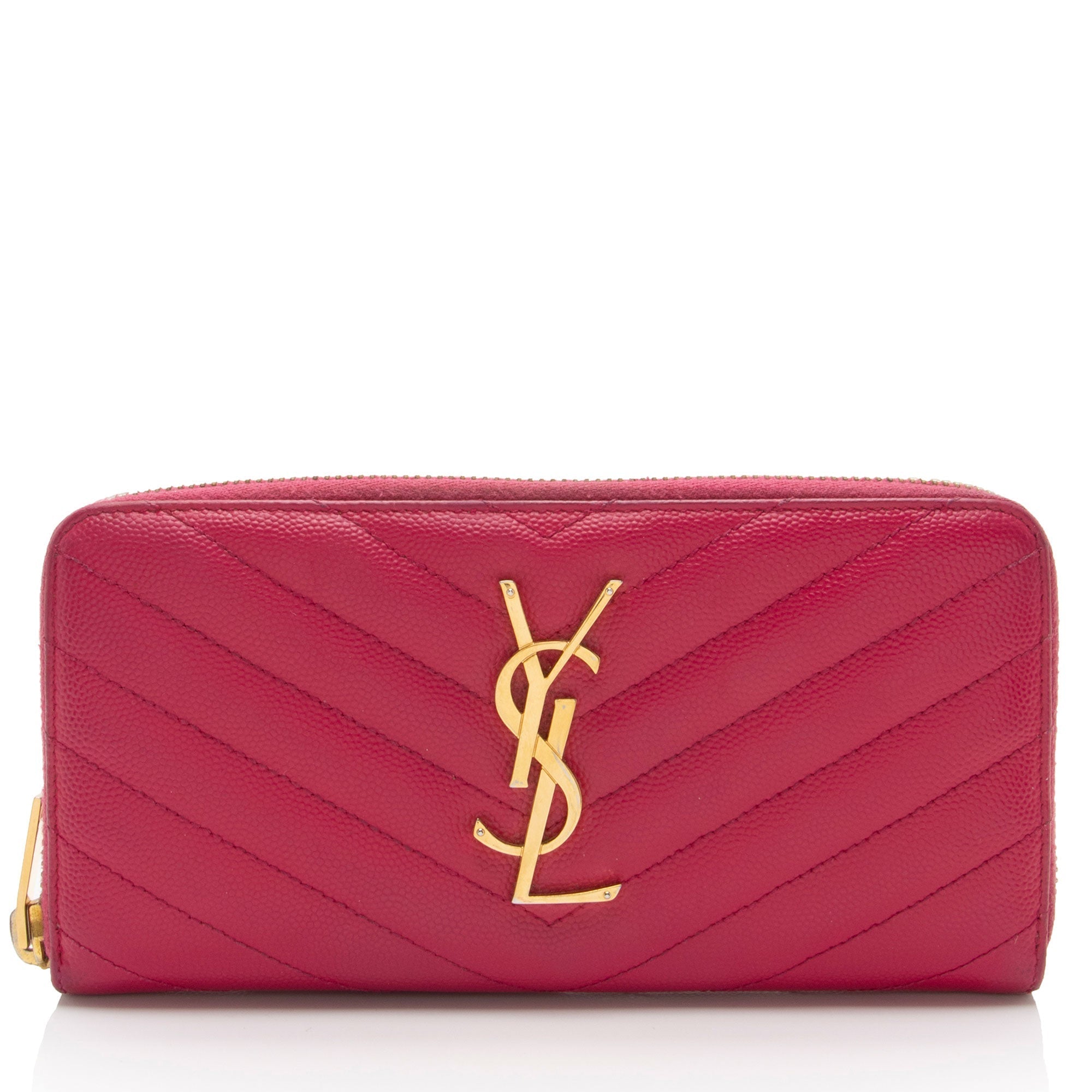 Saint Laurent Matelasse Grain de Poudre Monogram Zip Around Wallet (SHF-hYPXEX)