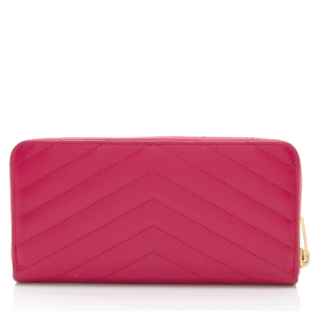 Saint Laurent Matelasse Grain de Poudre Monogram Zip Around Wallet (SHF-ITLdc5)