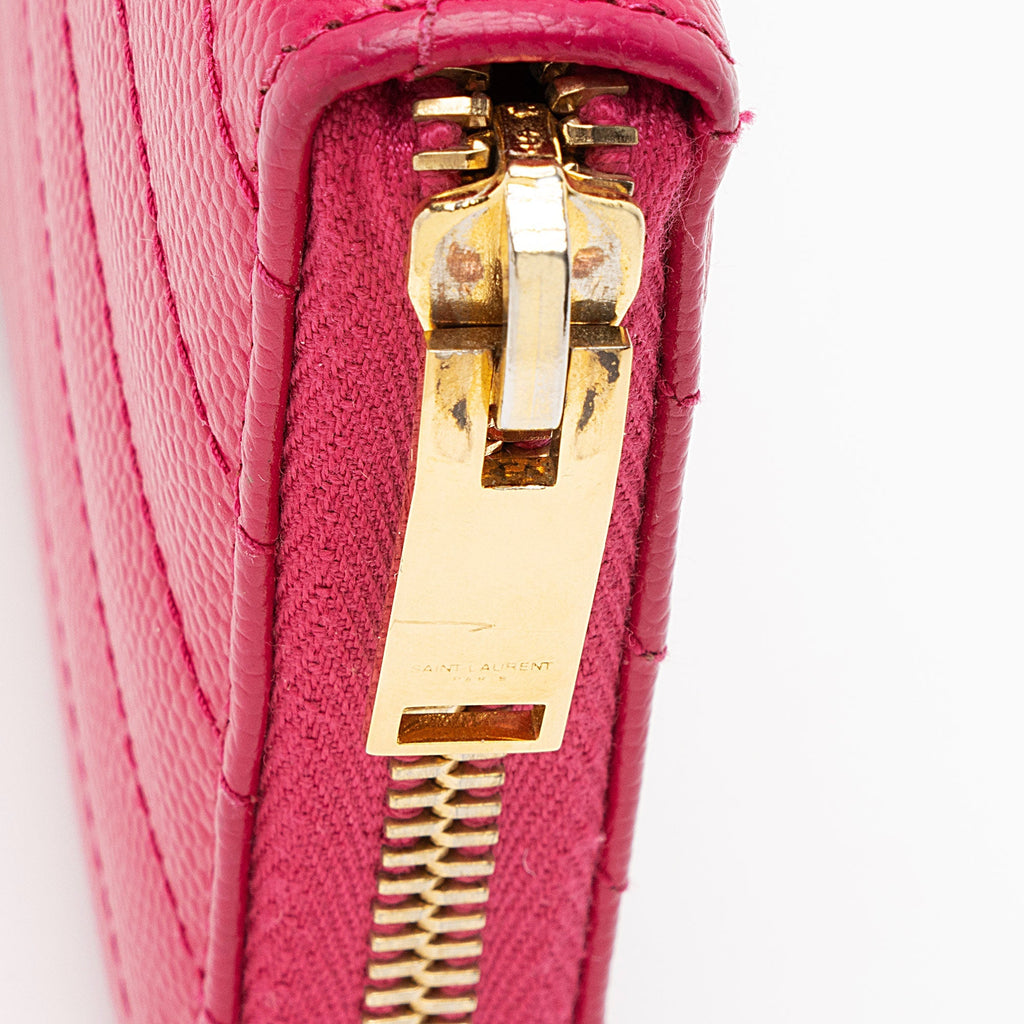 Saint Laurent Matelasse Grain de Poudre Monogram Zip Around Wallet (SHF-ITLdc5)