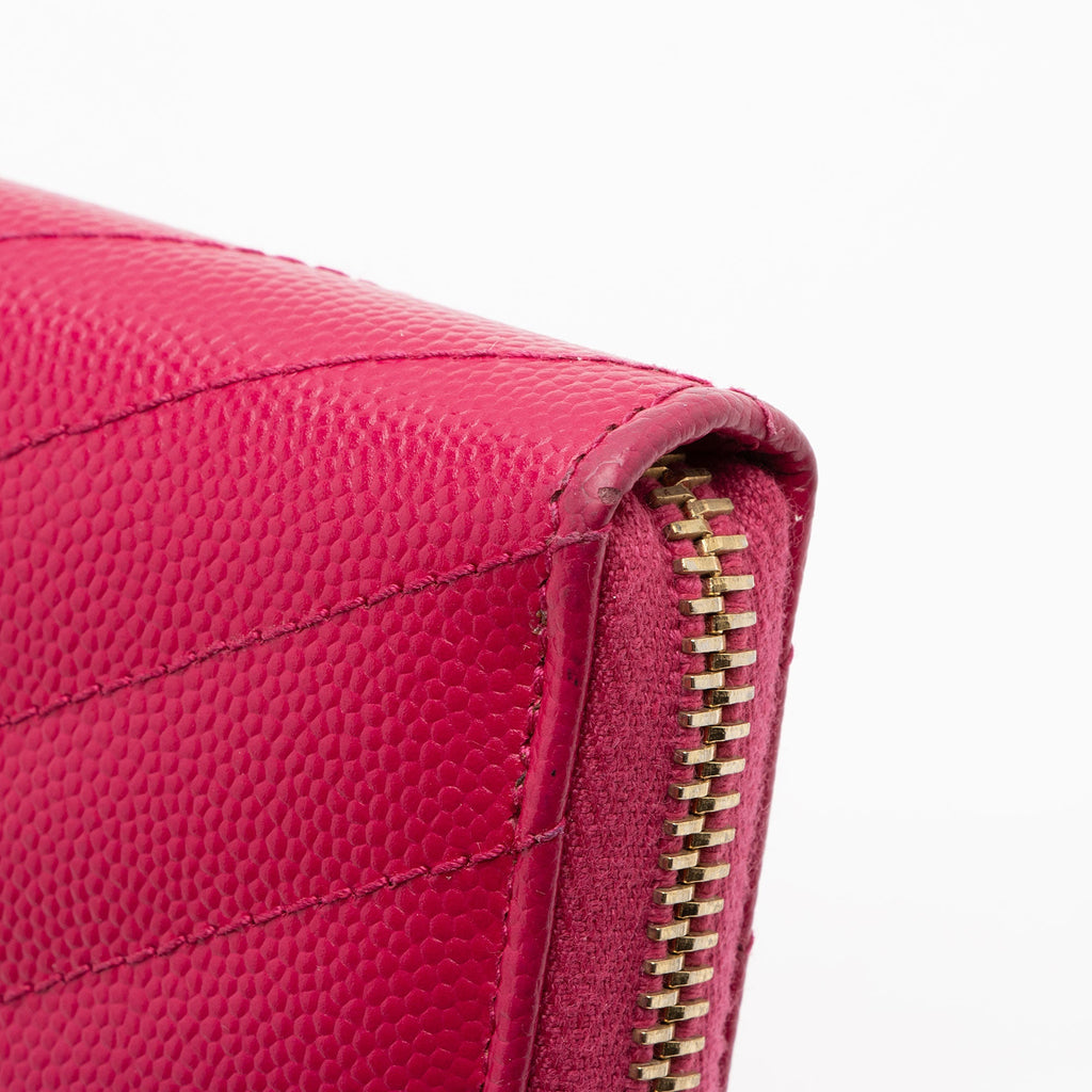 Saint Laurent Matelasse Grain de Poudre Monogram Zip Around Wallet (SHF-ITLdc5)