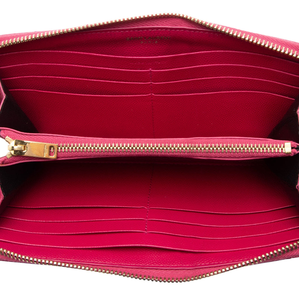 Saint Laurent Matelasse Grain de Poudre Monogram Zip Around Wallet (SHF-ITLdc5)