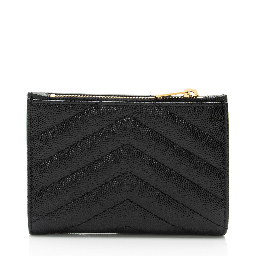Saint Laurent Matelasse Grain de Poudre Monogram Zipper Card Case (SHF-GrLbE3)