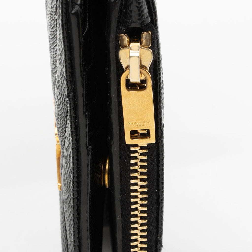 Saint Laurent Matelasse Grain de Poudre Monogram Zipper Card Case (SHF-GrLbE3)