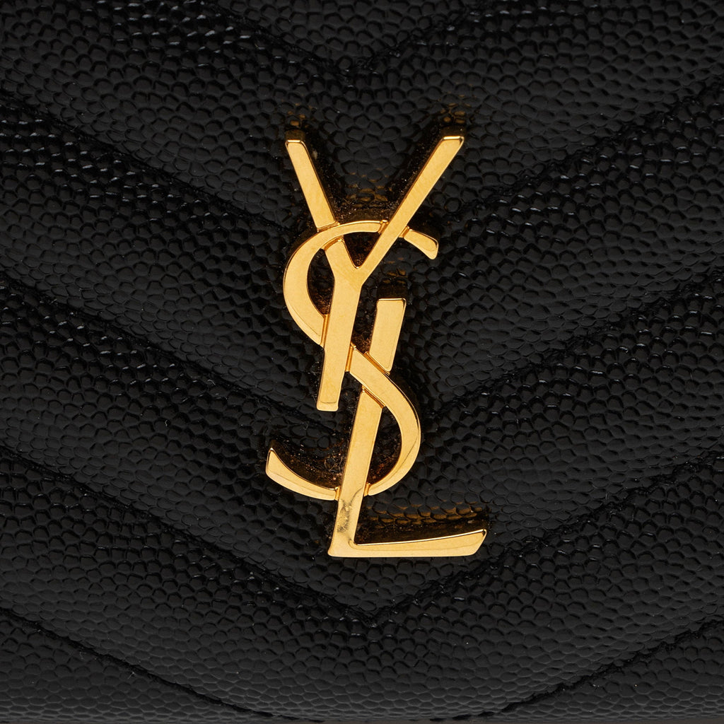 Saint Laurent Matelasse Grain de Poudre Monogram Zipper Card Case (SHF-GrLbE3)