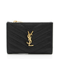 Saint Laurent Matelasse Grain de Poudre Monogram Zipper Card Case (SHF-GrLbE3)