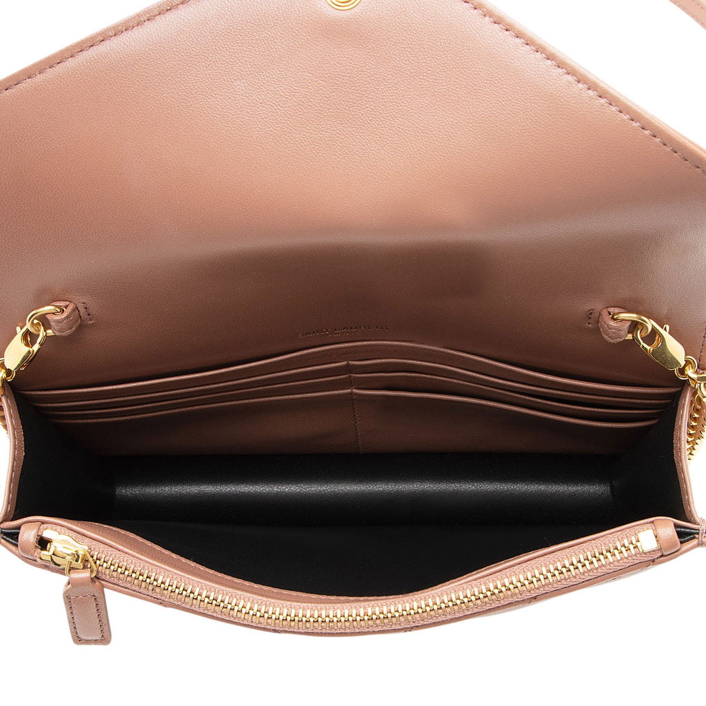Saint Laurent Matelasse Lambskin Monogram Envelope Chain Wallet