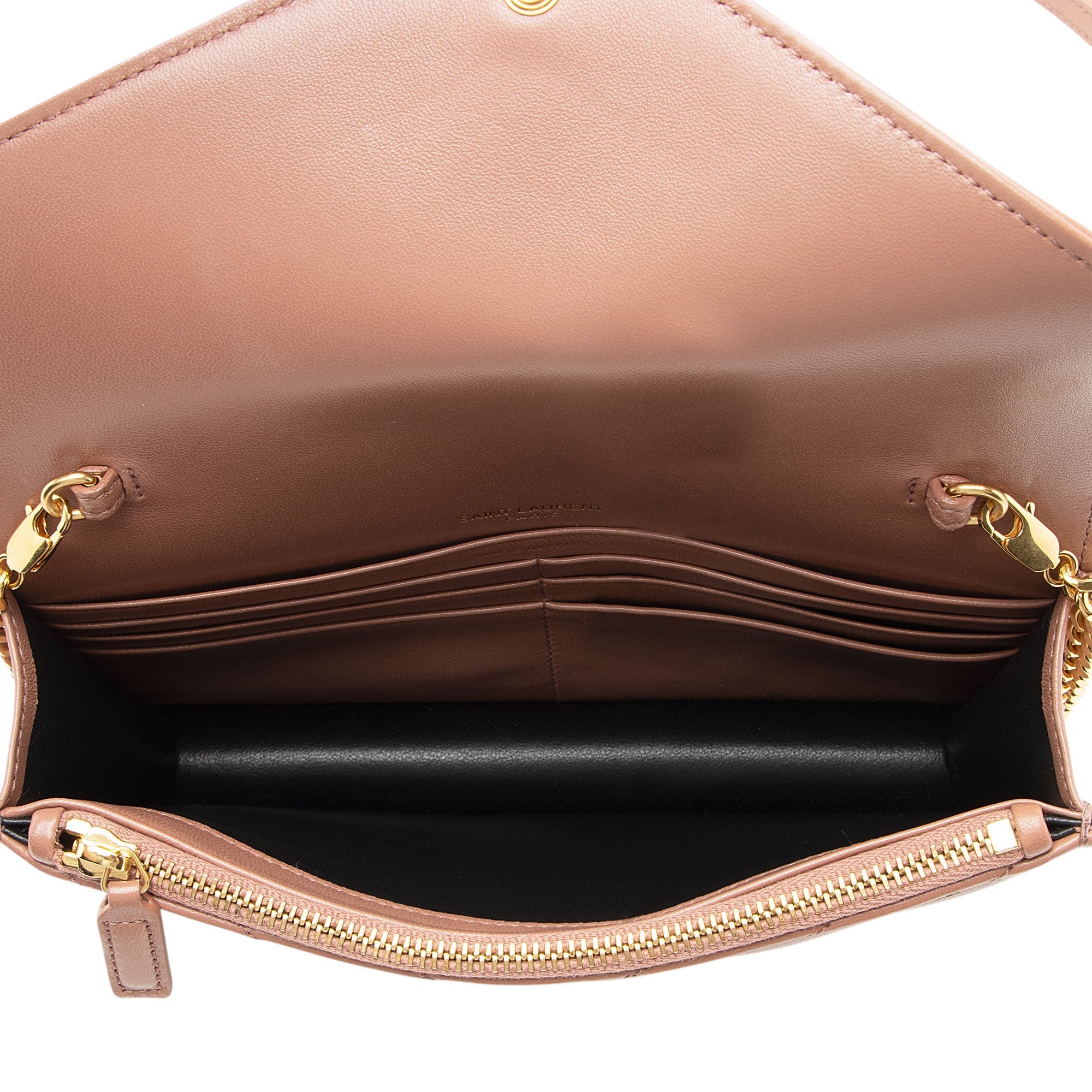 Saint Laurent Matelasse Lambskin Monogram Envelope Chain Wallet