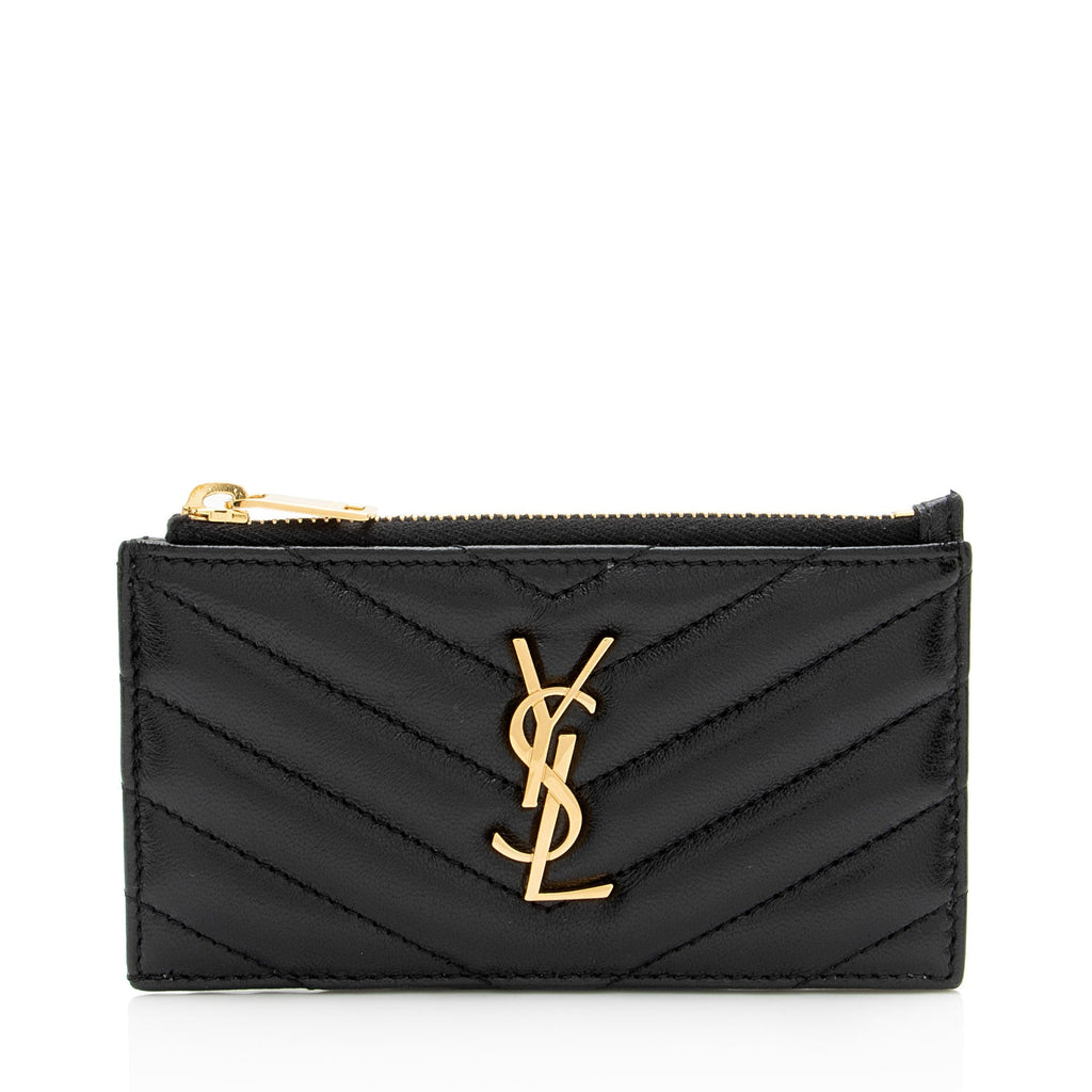 Saint Laurent Matelasse Lambskin Monogram Fragments Zipper Card Case