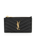 Saint Laurent Matelasse Lambskin Monogram Fragments Zipper Card Case