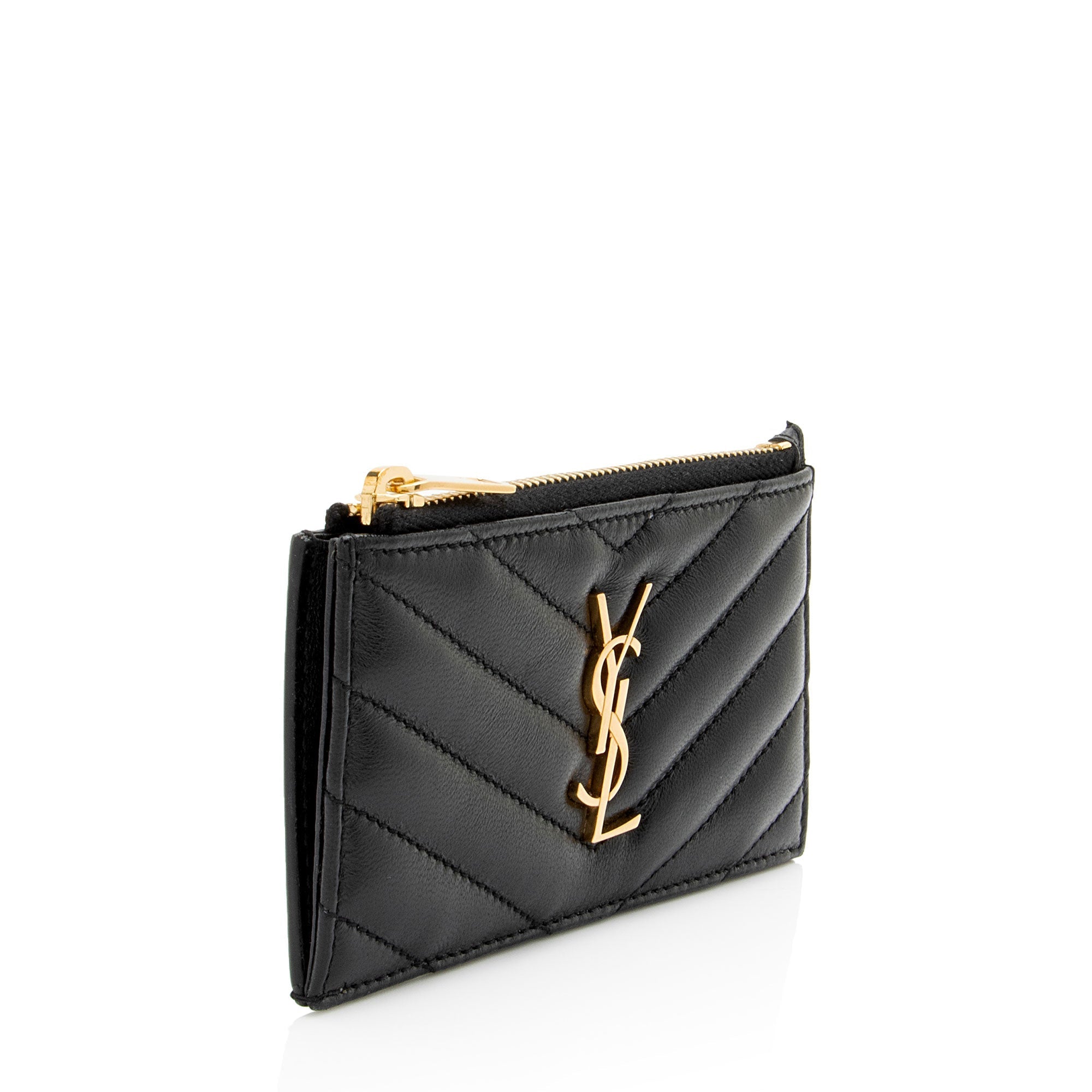 Saint Laurent Matelasse Lambskin Monogram Fragments Zipper Card Case