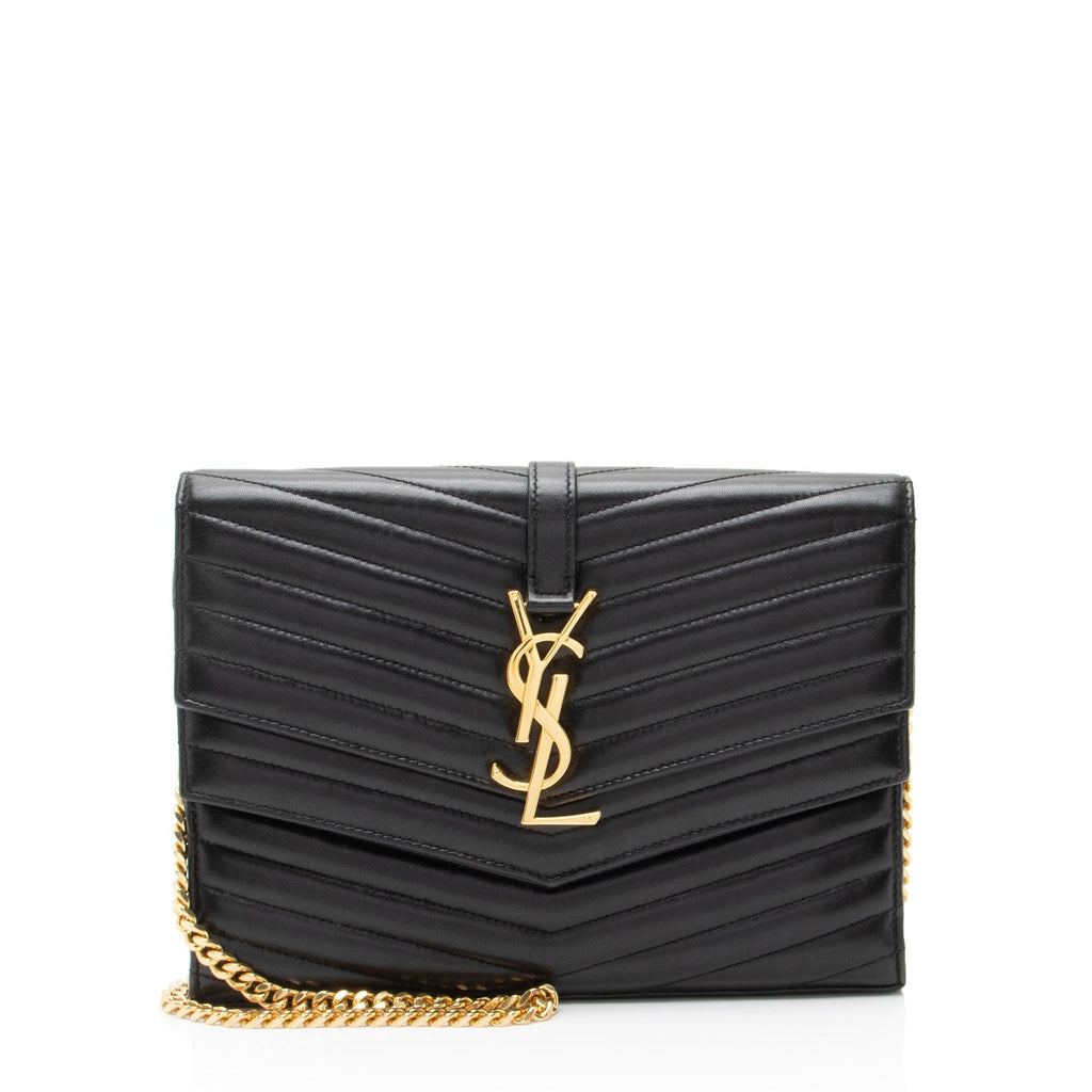 Saint Laurent Matelasse Lambskin Monogram Sulpice Chain Wallet
