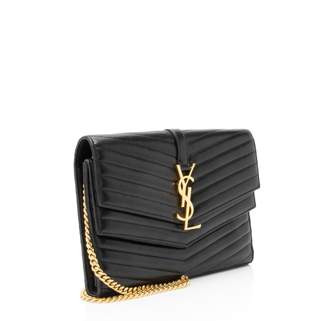 Saint Laurent Matelasse Lambskin Monogram Sulpice Chain Wallet