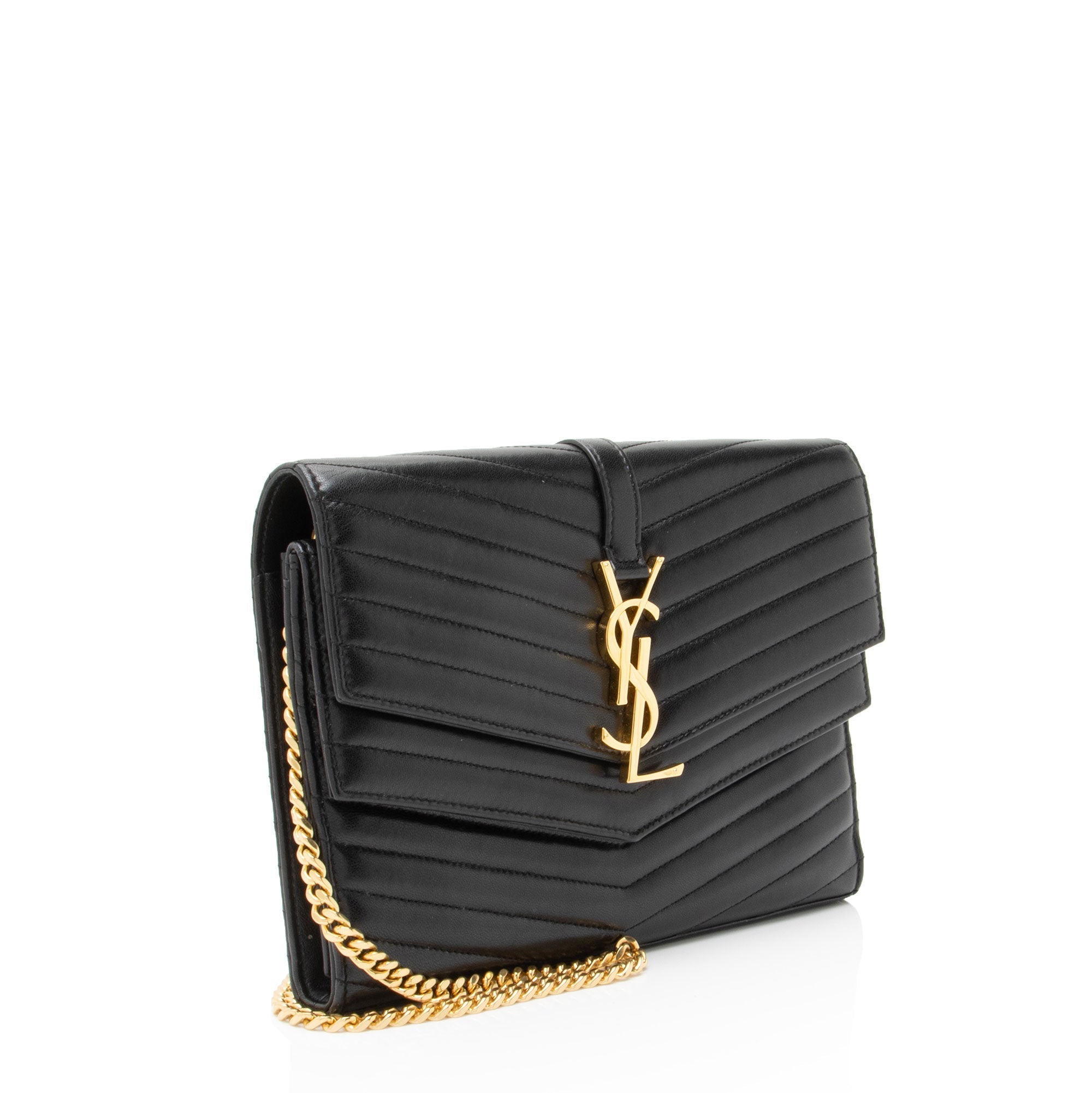 Saint Laurent Matelasse Lambskin Monogram Sulpice Chain Wallet