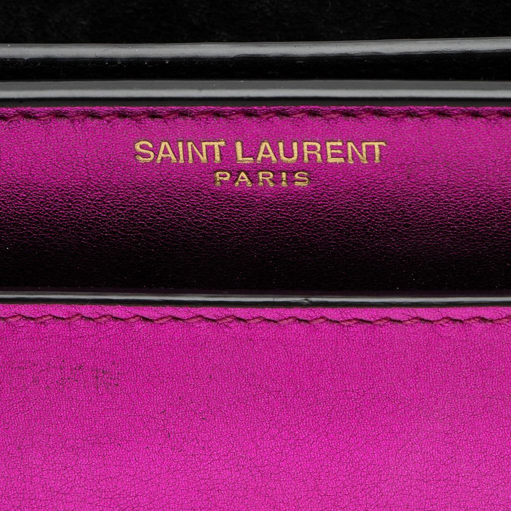Saint Laurent Metallic Calfskin Monogram Sunset Small Shoulder Bag (SHF-UXPbK2)