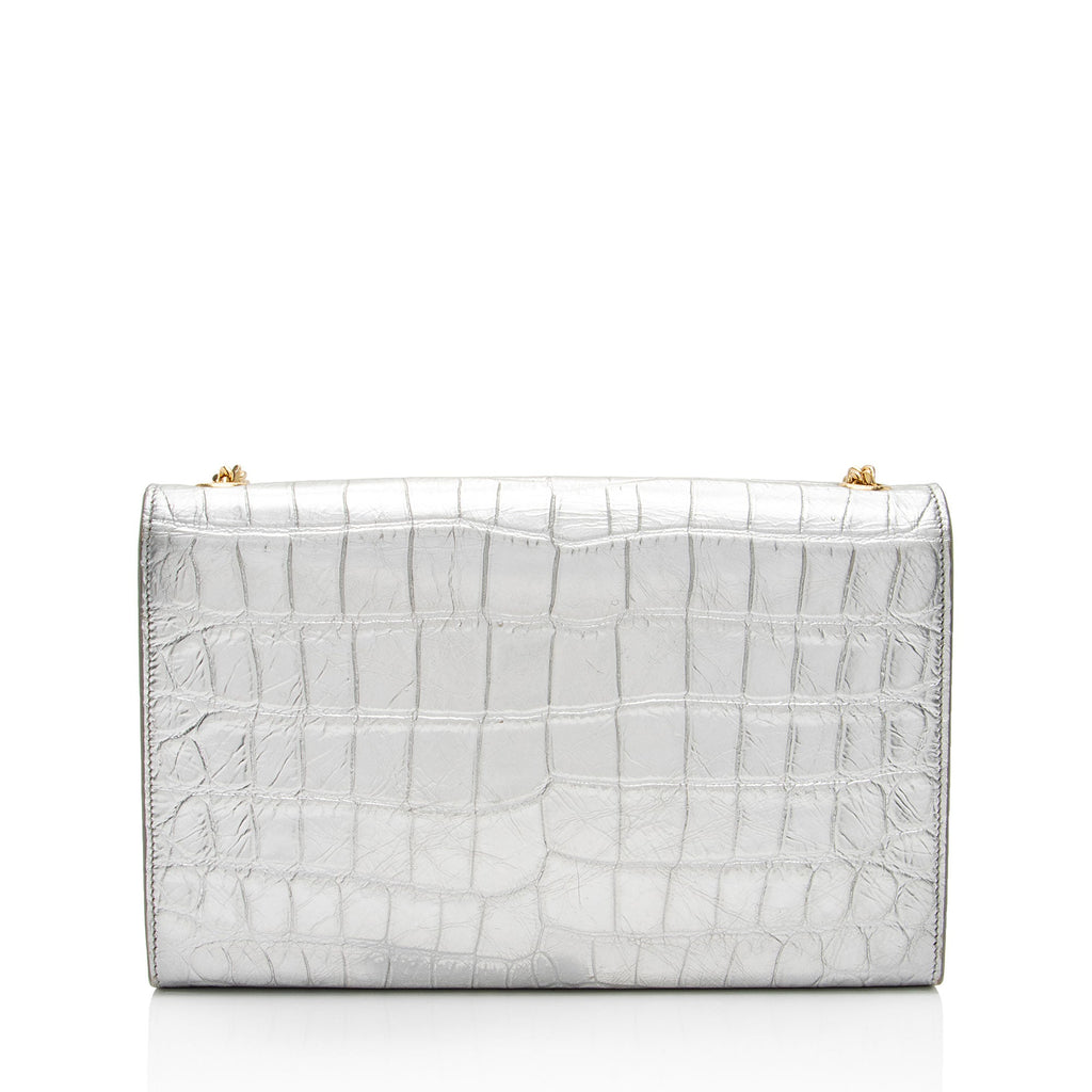 Saint Laurent Metallic Croc Embossed Leather Monogram Kate Medium Shoulder Bag (SHF-GgwCYy)