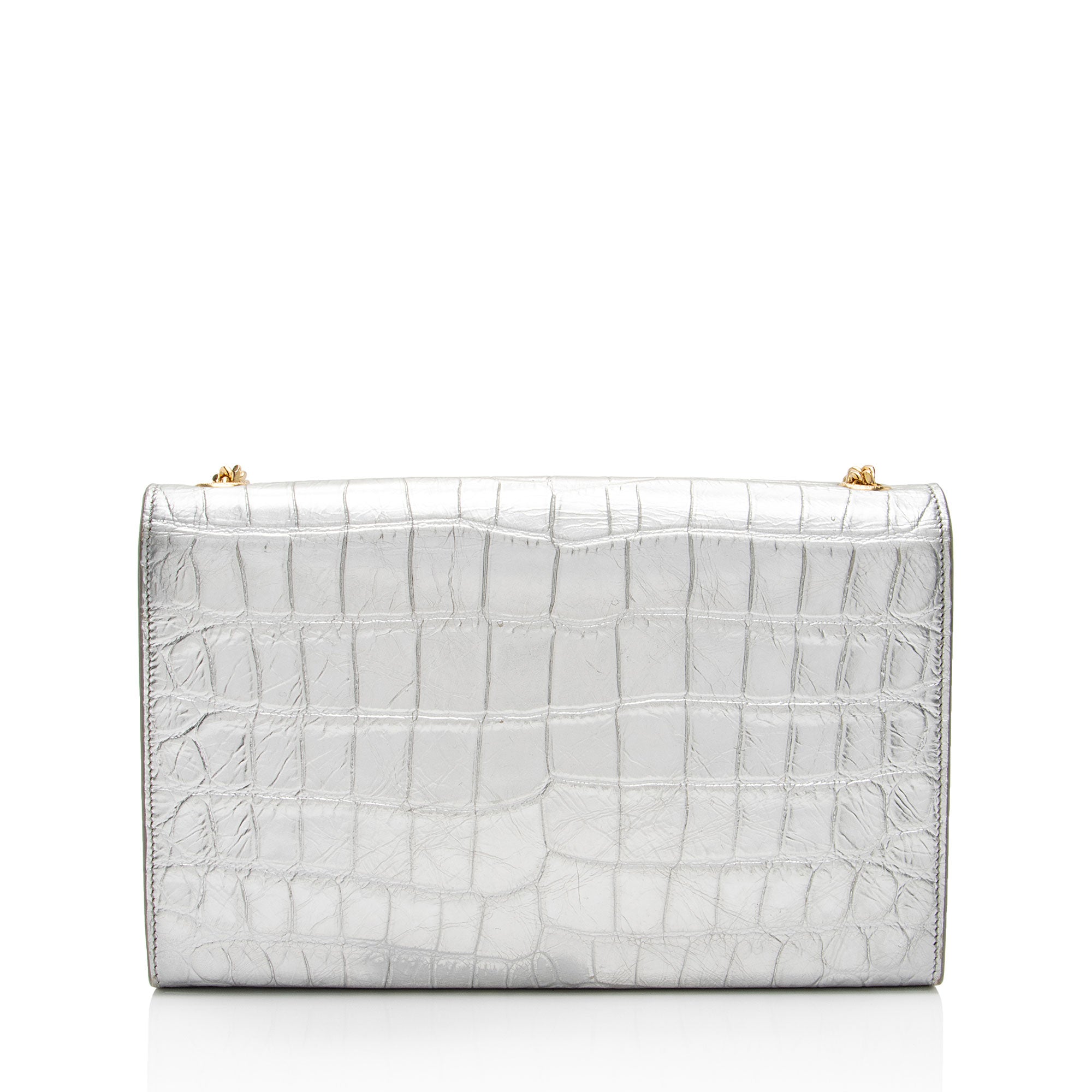 Saint Laurent Metallic Croc Embossed Leather Monogram Kate Medium Shoulder Bag (SHF-GgwCYy)