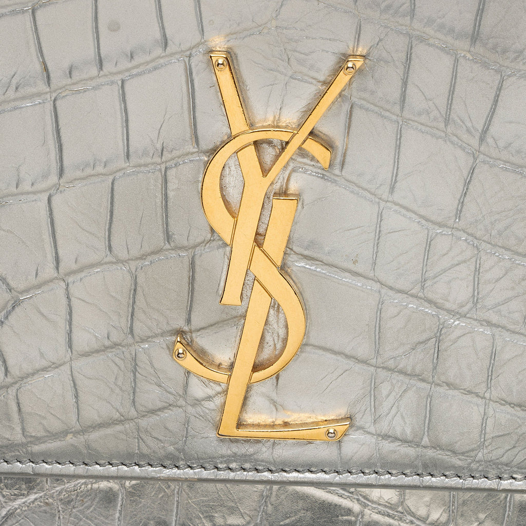Saint Laurent Metallic Croc Embossed Leather Monogram Kate Medium Shoulder Bag (SHF-GgwCYy)