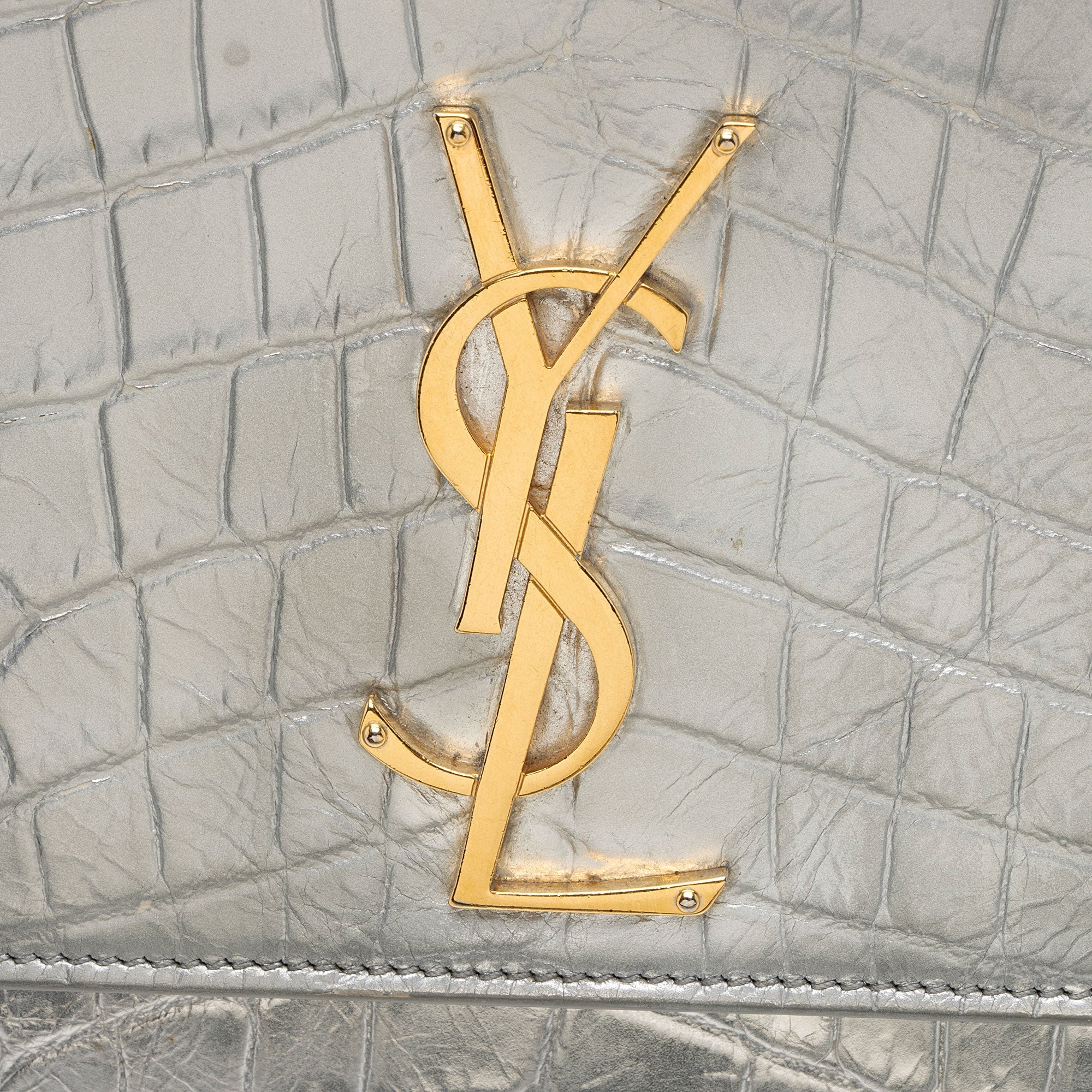 Saint Laurent Metallic Croc Embossed Leather Monogram Kate Medium Shoulder Bag (SHF-GgwCYy)