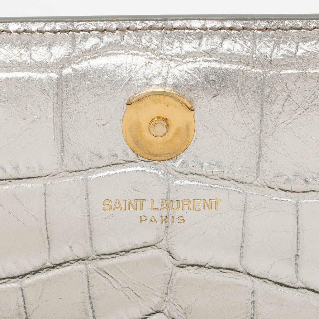 Saint Laurent Metallic Croc Embossed Leather Monogram Kate Medium Shoulder Bag (SHF-GgwCYy)