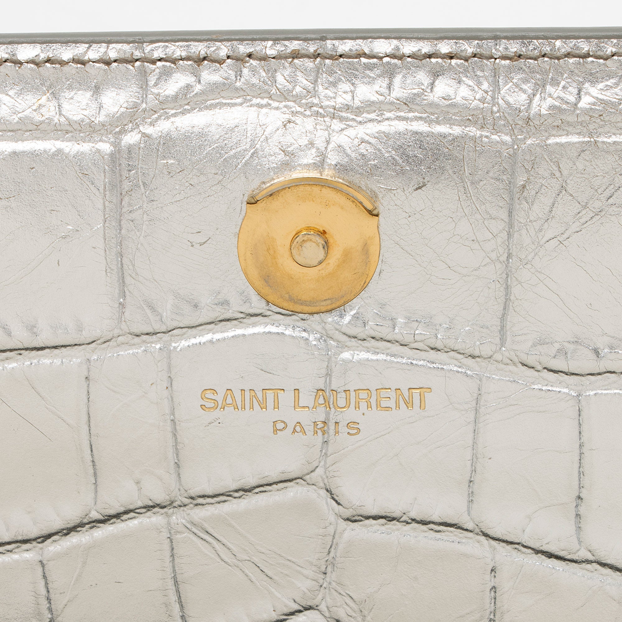 Saint Laurent Metallic Croc Embossed Leather Monogram Kate Medium Shoulder Bag (SHF-GgwCYy)