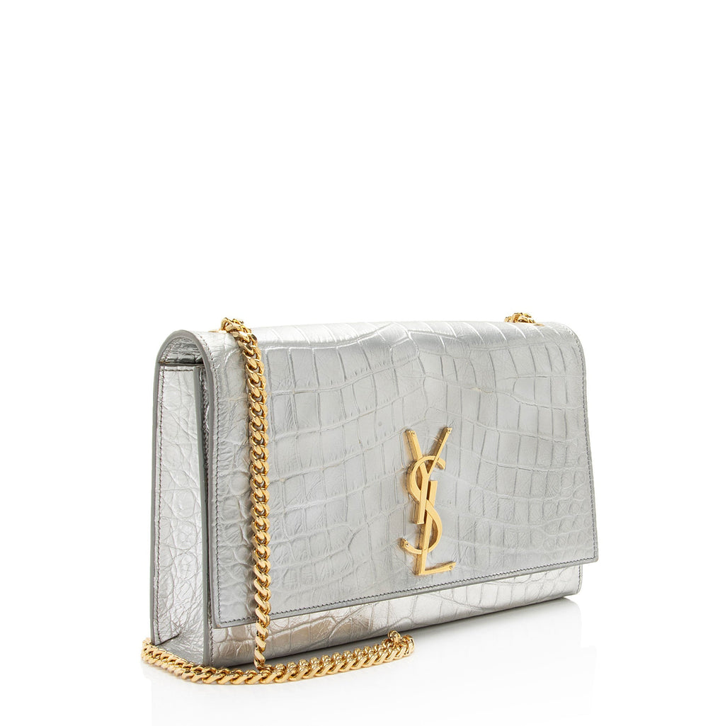 Saint Laurent Metallic Croc Embossed Leather Monogram Kate Medium Shoulder Bag (SHF-GgwCYy)