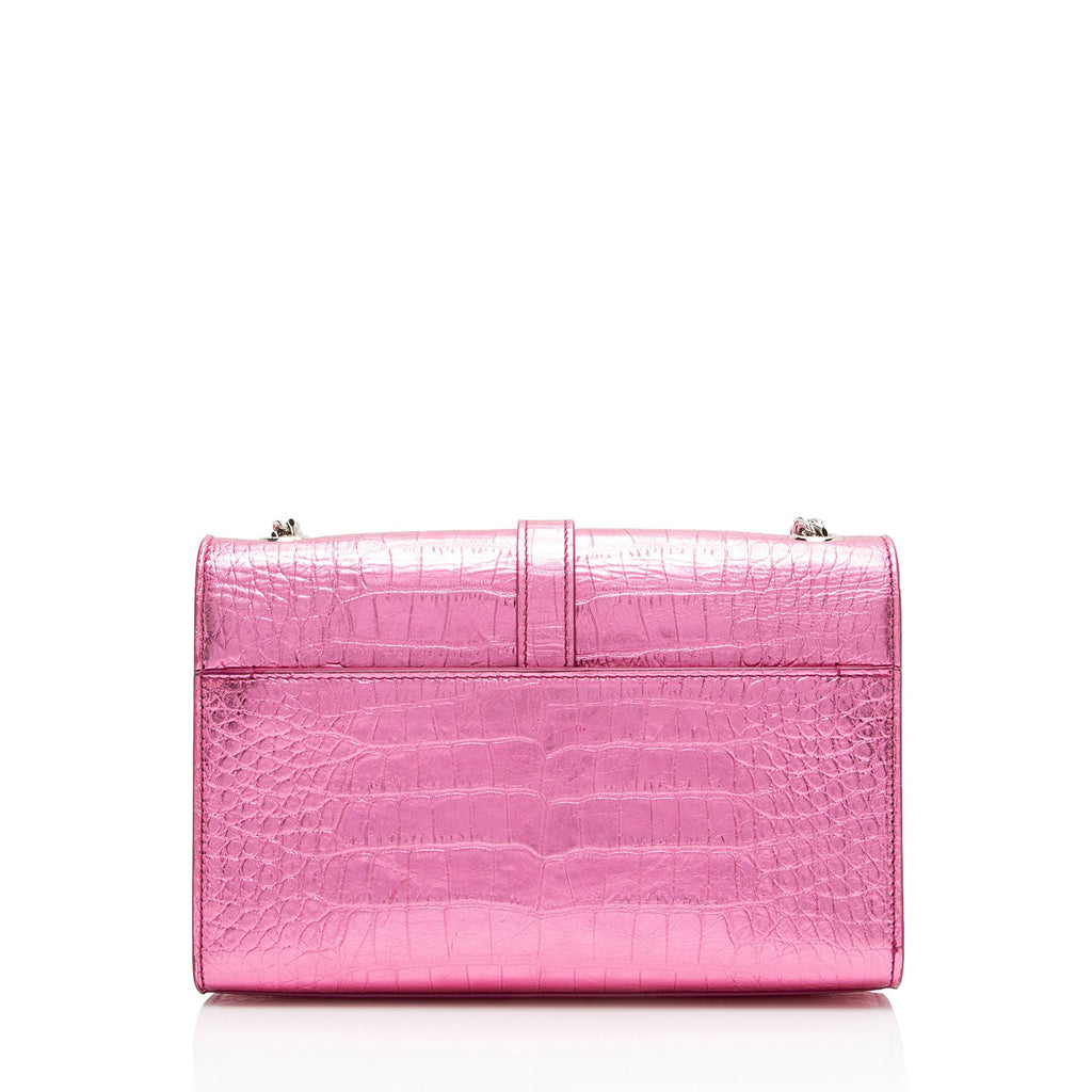 Saint Laurent Metallic Croc Embossed Leather Monogram Small Envelope Bag