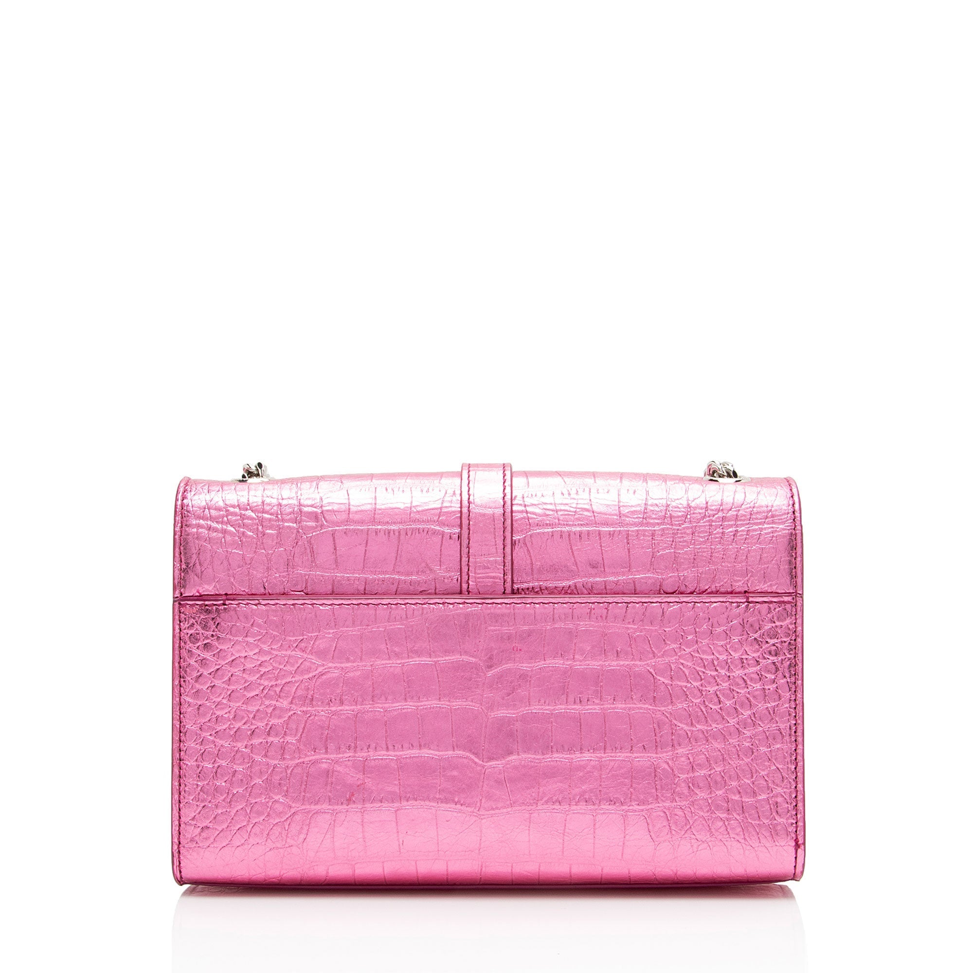 Saint Laurent Metallic Croc Embossed Leather Monogram Small Envelope Bag