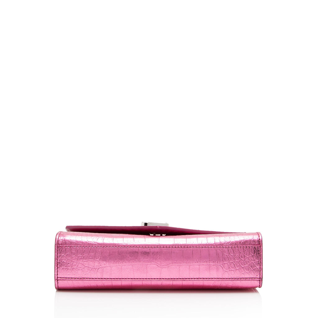 Saint Laurent Metallic Croc Embossed Leather Monogram Small Envelope Bag