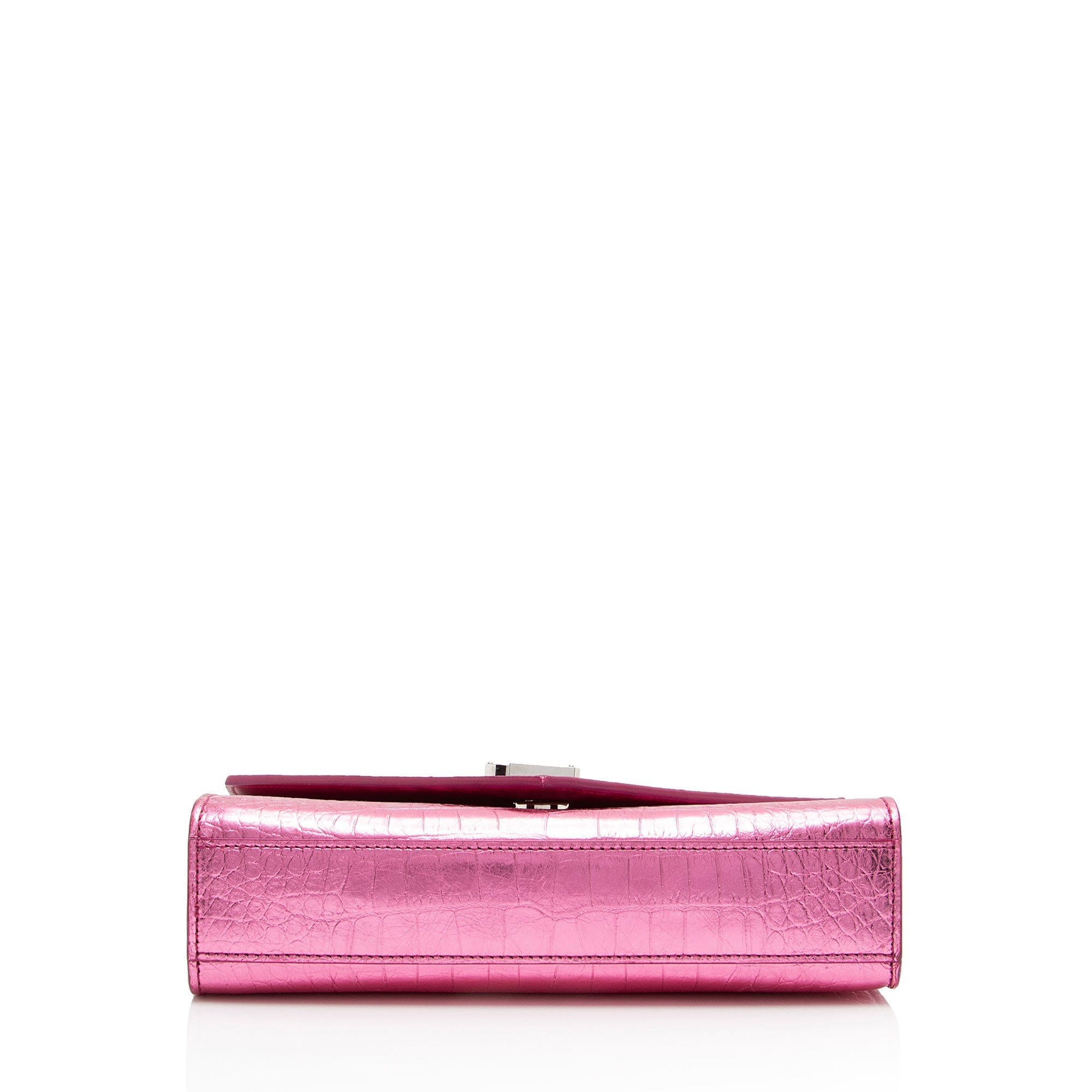 Saint Laurent Metallic Croc Embossed Leather Monogram Small Envelope Bag