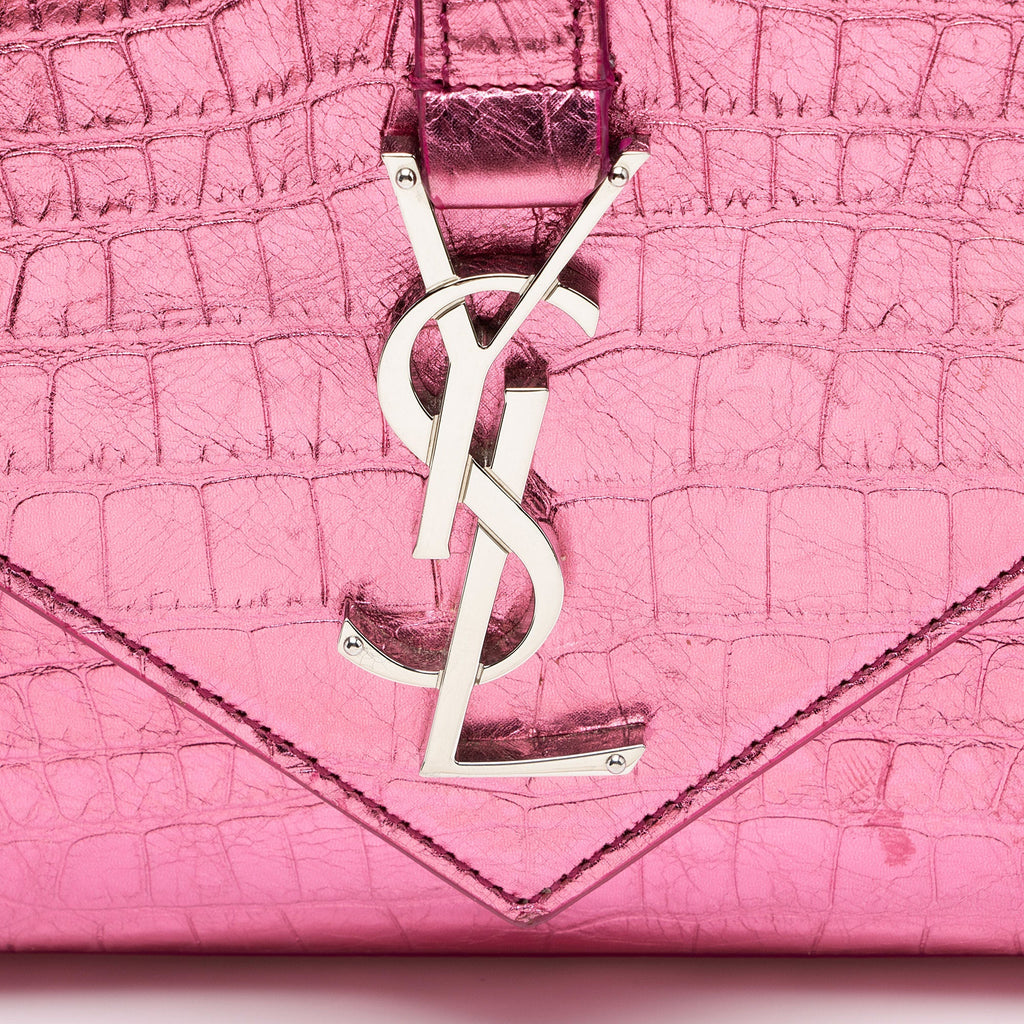 Saint Laurent Metallic Croc Embossed Leather Monogram Small Envelope Bag