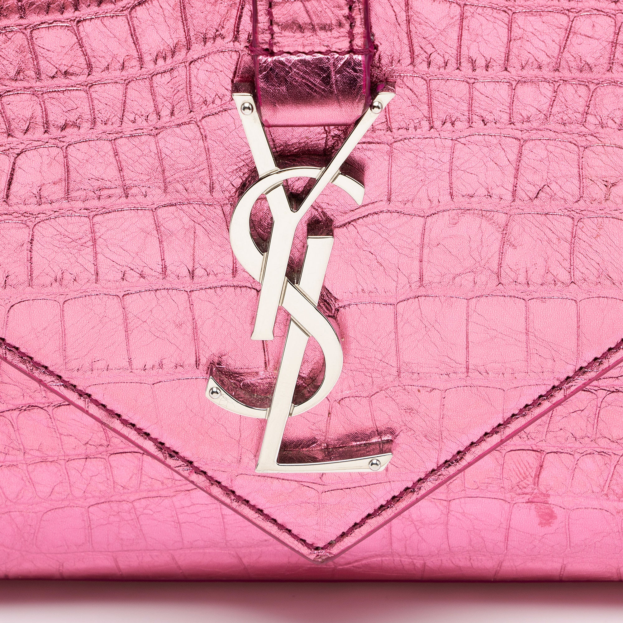 Saint Laurent Metallic Croc Embossed Leather Monogram Small Envelope Bag