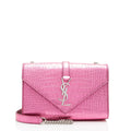 Saint Laurent Metallic Croc Embossed Leather Monogram Small Envelope Bag
