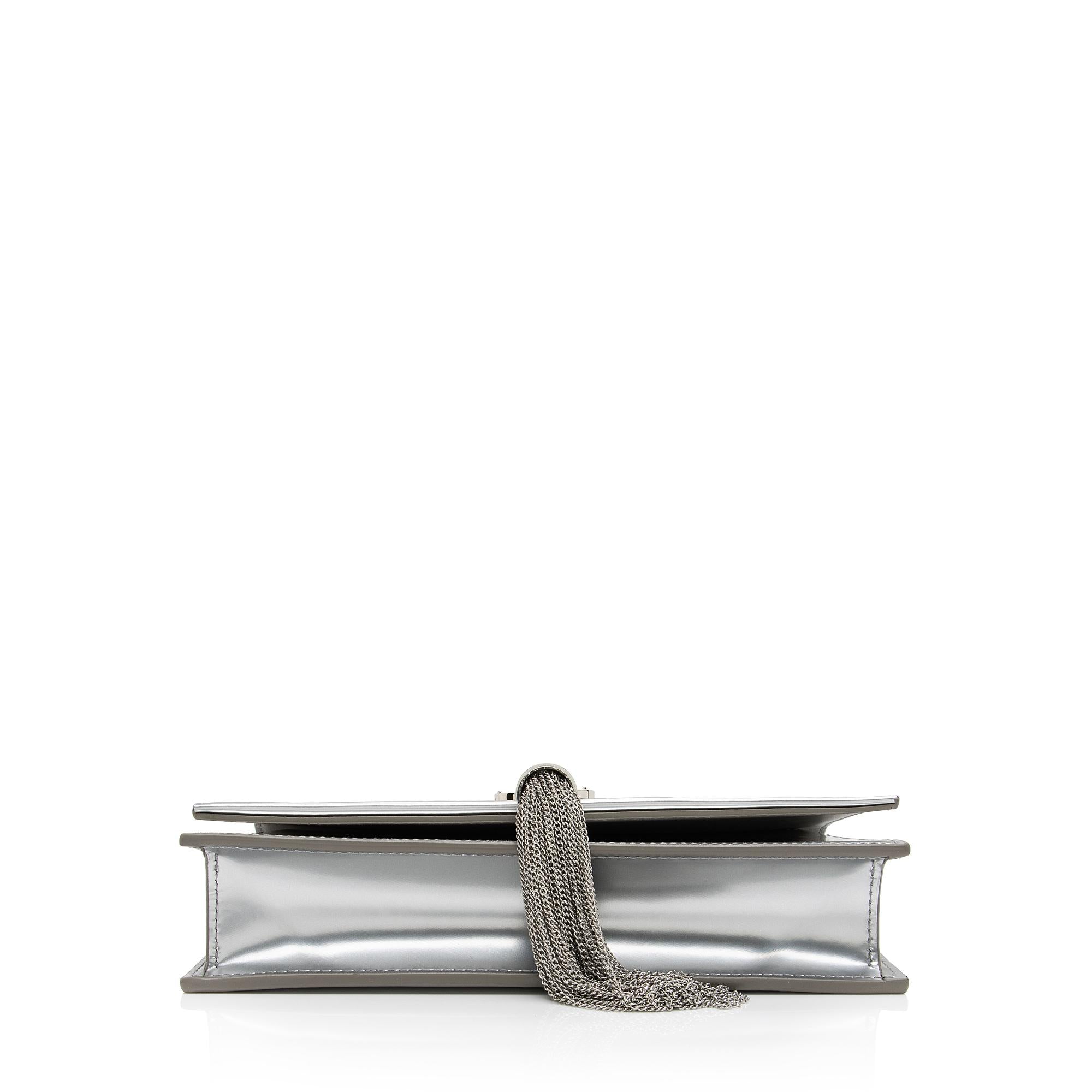 Saint Laurent Metallic Leather Monogram Kate Tassel Chain Wallet (SHF-L70MqM)