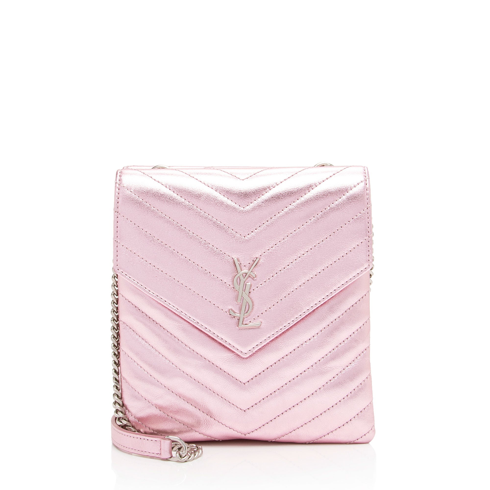 Saint Laurent Metallic Matelasse Lambskin Monogram Small Double Flap Bag (SHF-IdIvhA)