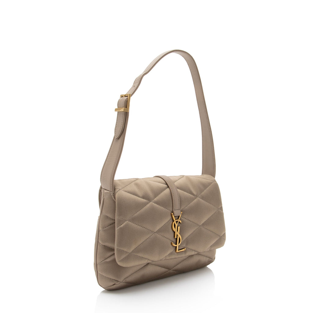 Saint Laurent Metallic Quilted Satin Monogram Le 57 Hobo (SHF-87vuVp)