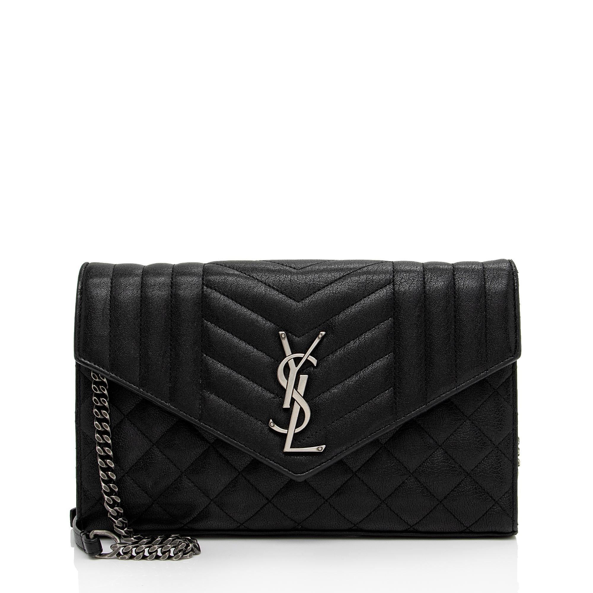 Saint Laurent Mixed Matelasse Calfskin Monogram Chain Wallet (SHF-f944Ez)