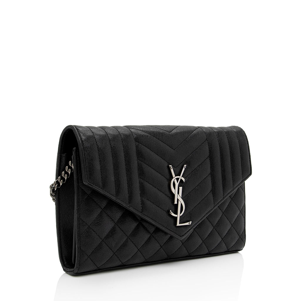 Saint Laurent Mixed Matelasse Calfskin Monogram Chain Wallet (SHF-f944Ez)