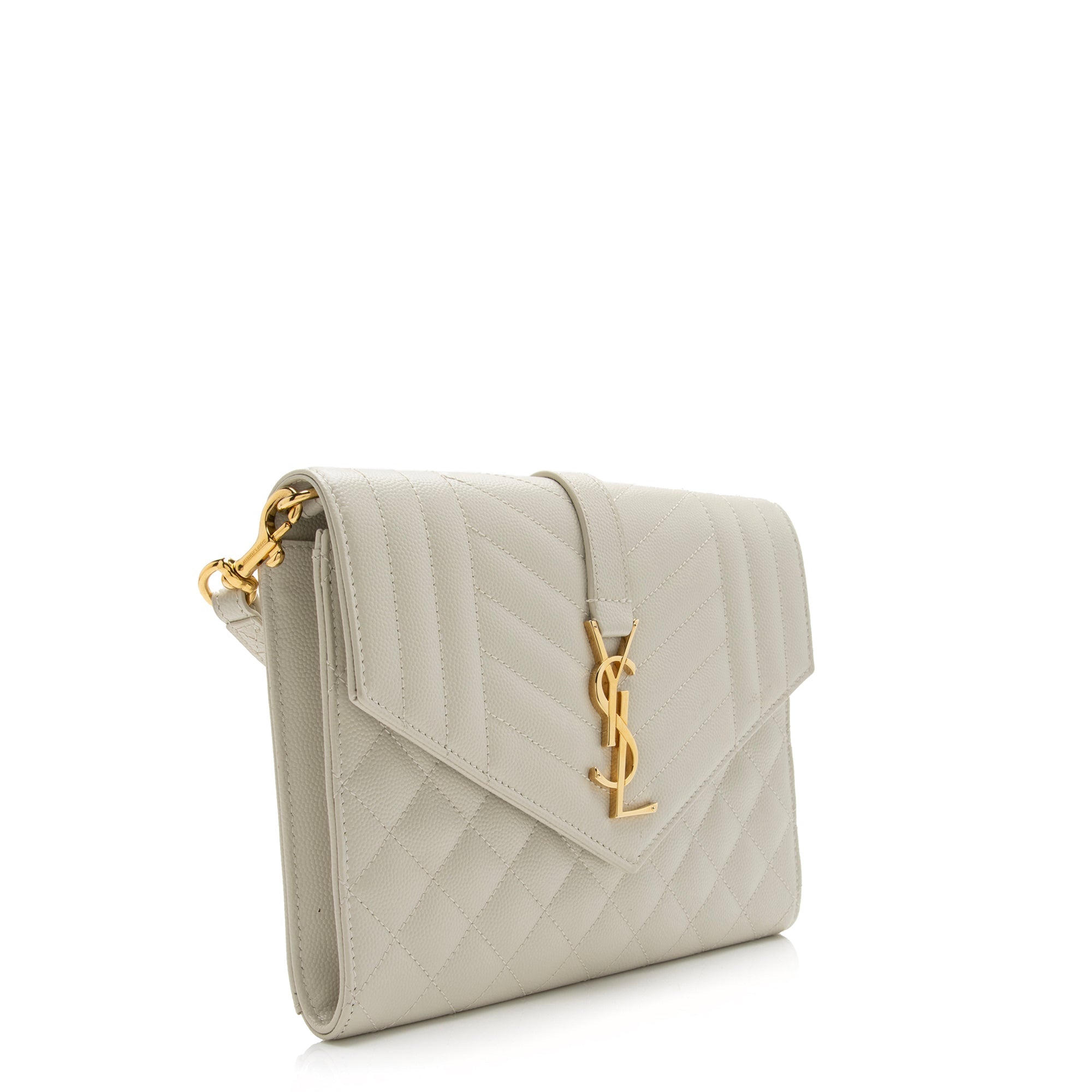 Saint Laurent Mixed Matelasse Grain de Poudre Monogram Envelope Pouch (SHF-23933)
