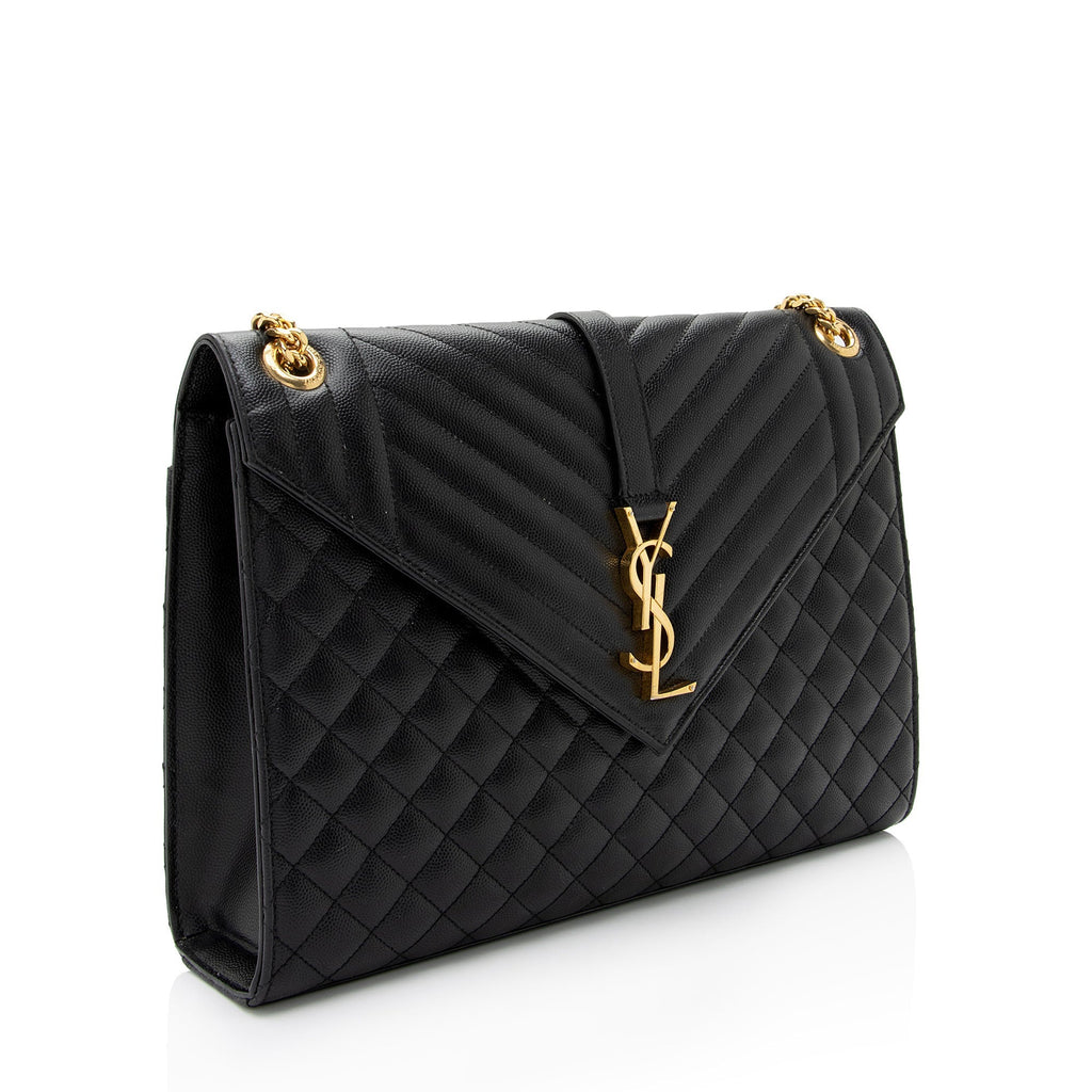 Saint Laurent Mixed Matelasse Grain de Poudre Monogram Large Envelope Bag (SHF-bhZZVe)