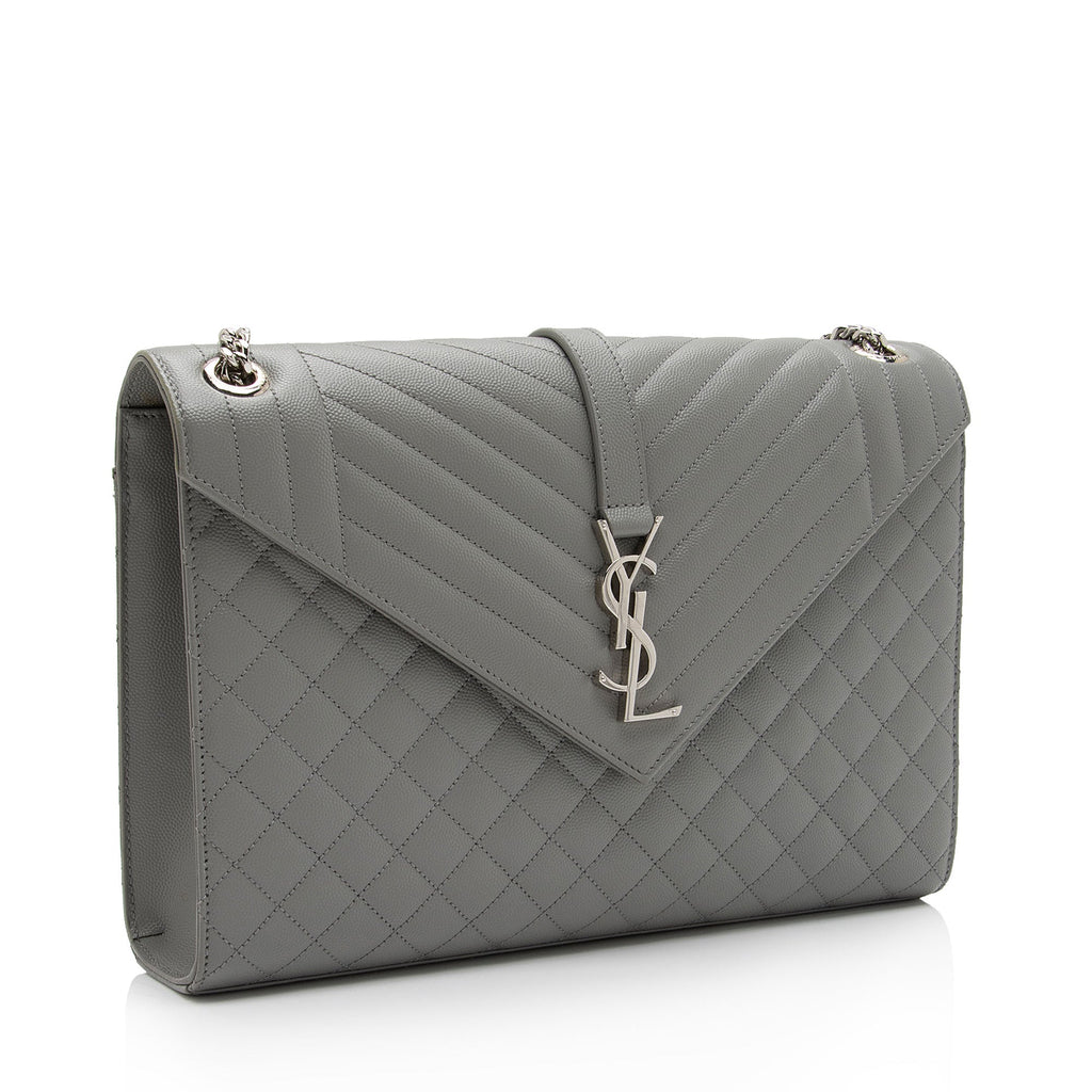 Saint Laurent Mixed Matelasse Grain de Poudre Monogram Large Envelope Bag (SHF-9oCzj0)