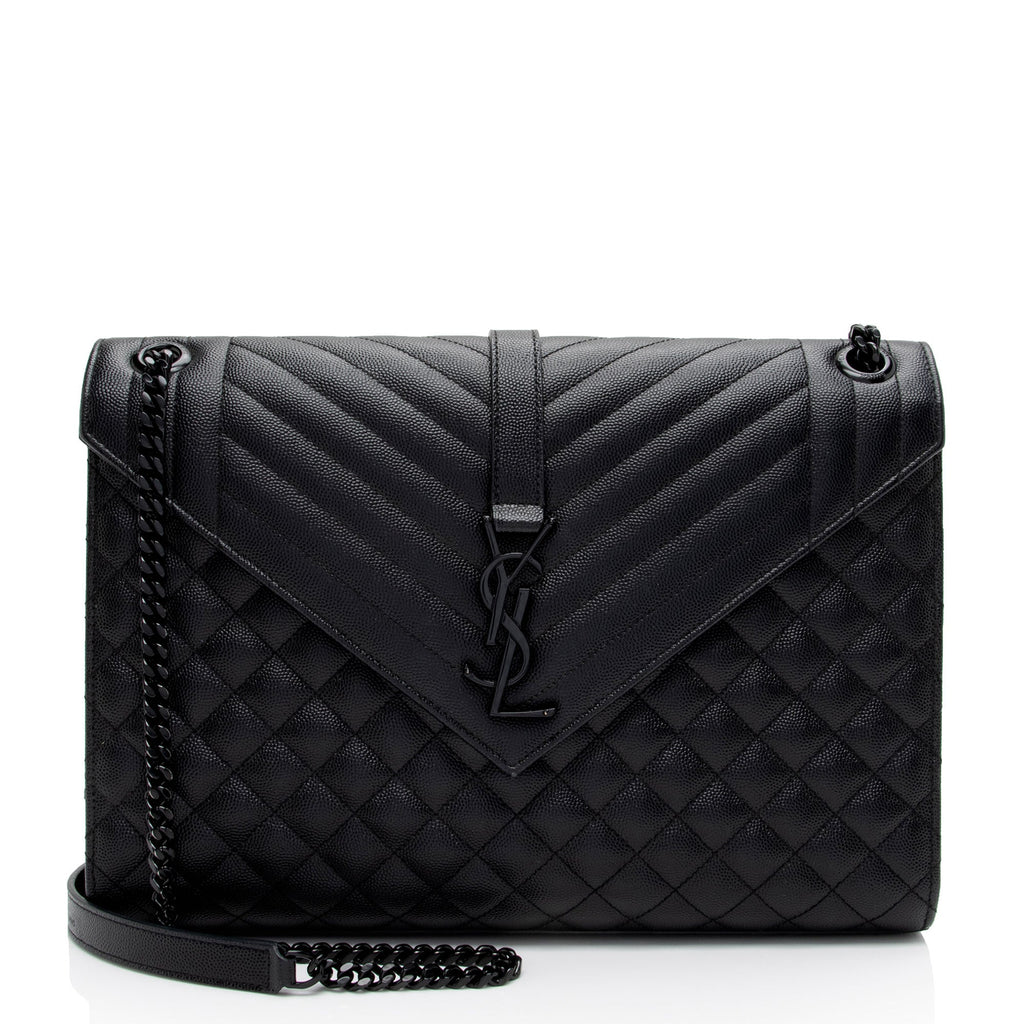 Saint Laurent Mixed Matelasse Grain de Poudre Monogram Large Envelope Bag (SHF-DiLXbz)