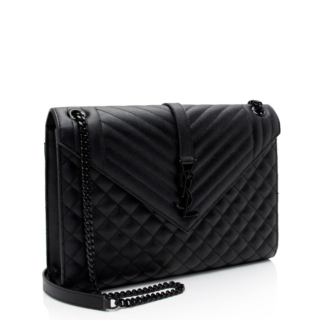 Saint Laurent Mixed Matelasse Grain de Poudre Monogram Large Envelope Bag (SHF-DiLXbz)