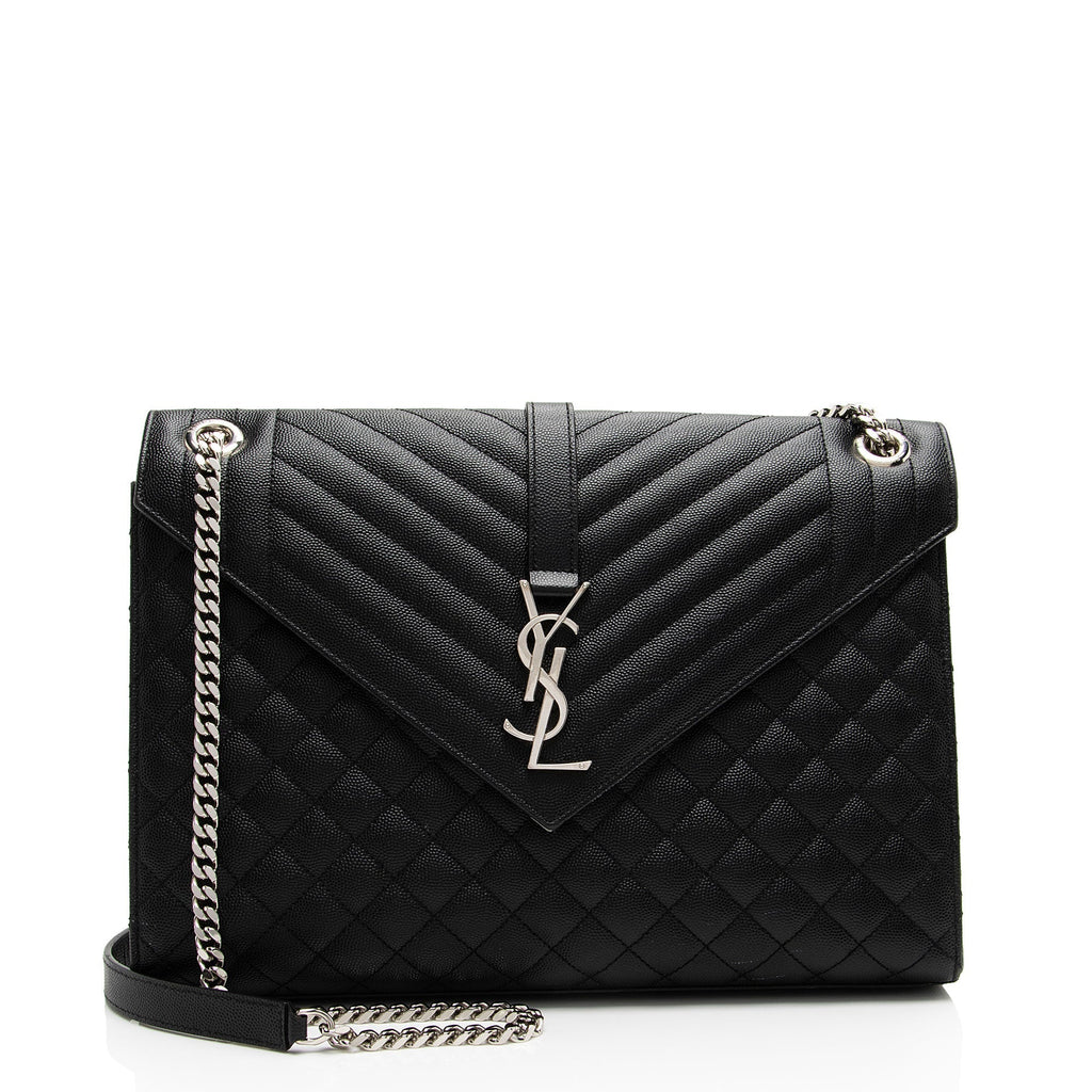 Saint Laurent Mixed Matelasse Grain de Poudre Monogram Large Envelope Bag (SHF-DrXuU1)