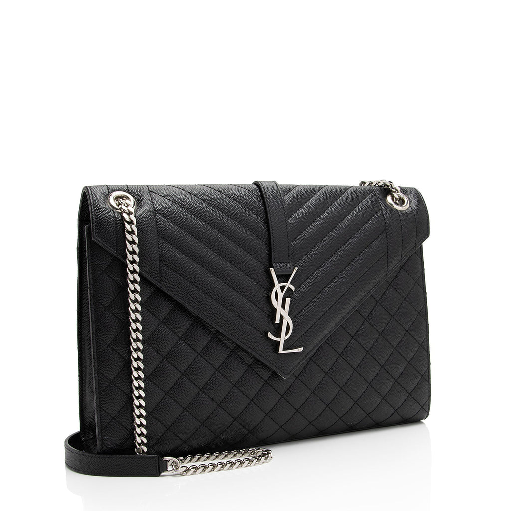 Saint Laurent Mixed Matelasse Grain de Poudre Monogram Large Envelope Bag (SHF-DrXuU1)