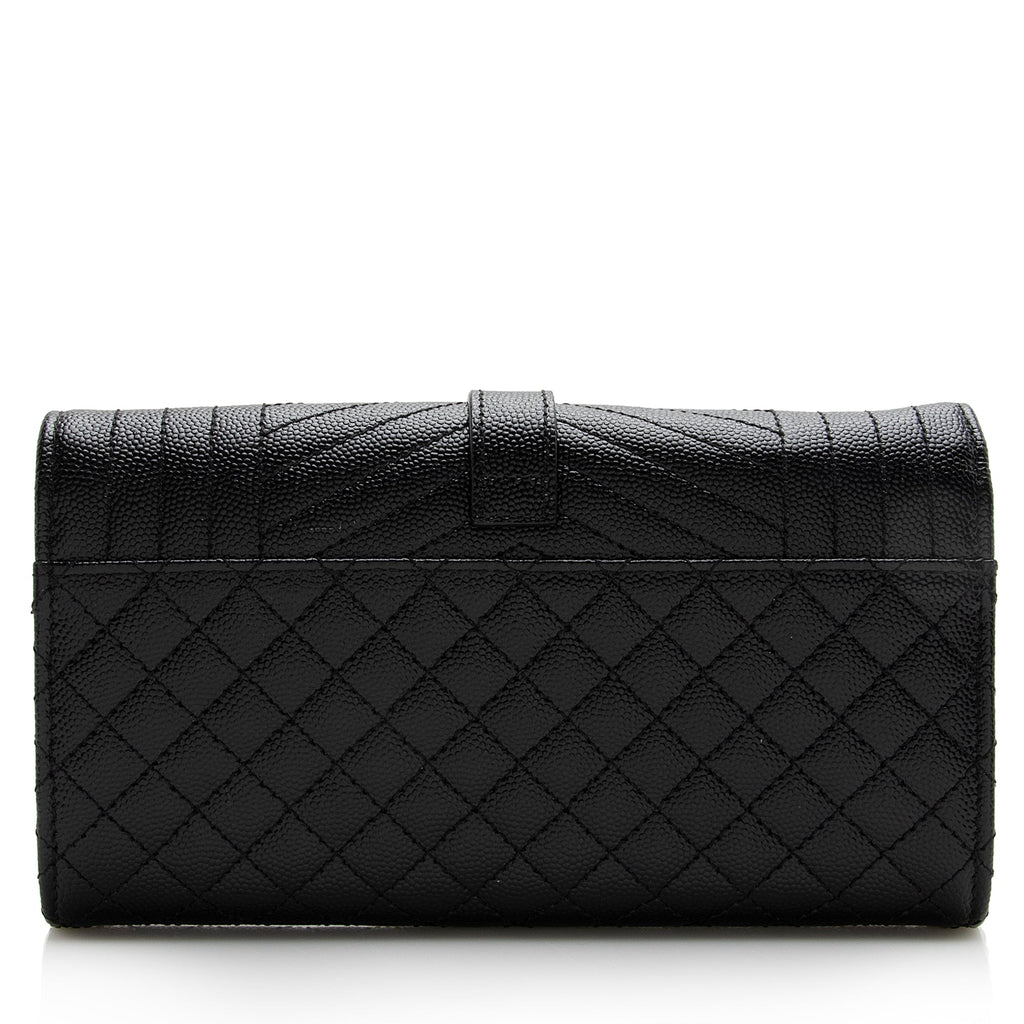 Saint Laurent Mixed Matelasse Grain de Poudre Monogram Large Envelope Wallet (SHF-22691)