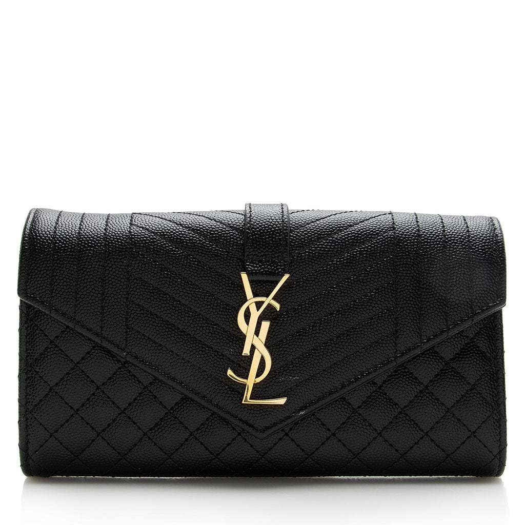 Saint Laurent Mixed Matelasse Grain de Poudre Monogram Large Envelope Wallet (SHF-22691)