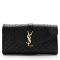 Saint Laurent Mixed Matelasse Grain de Poudre Monogram Large Envelope Wallet (SHF-22691)