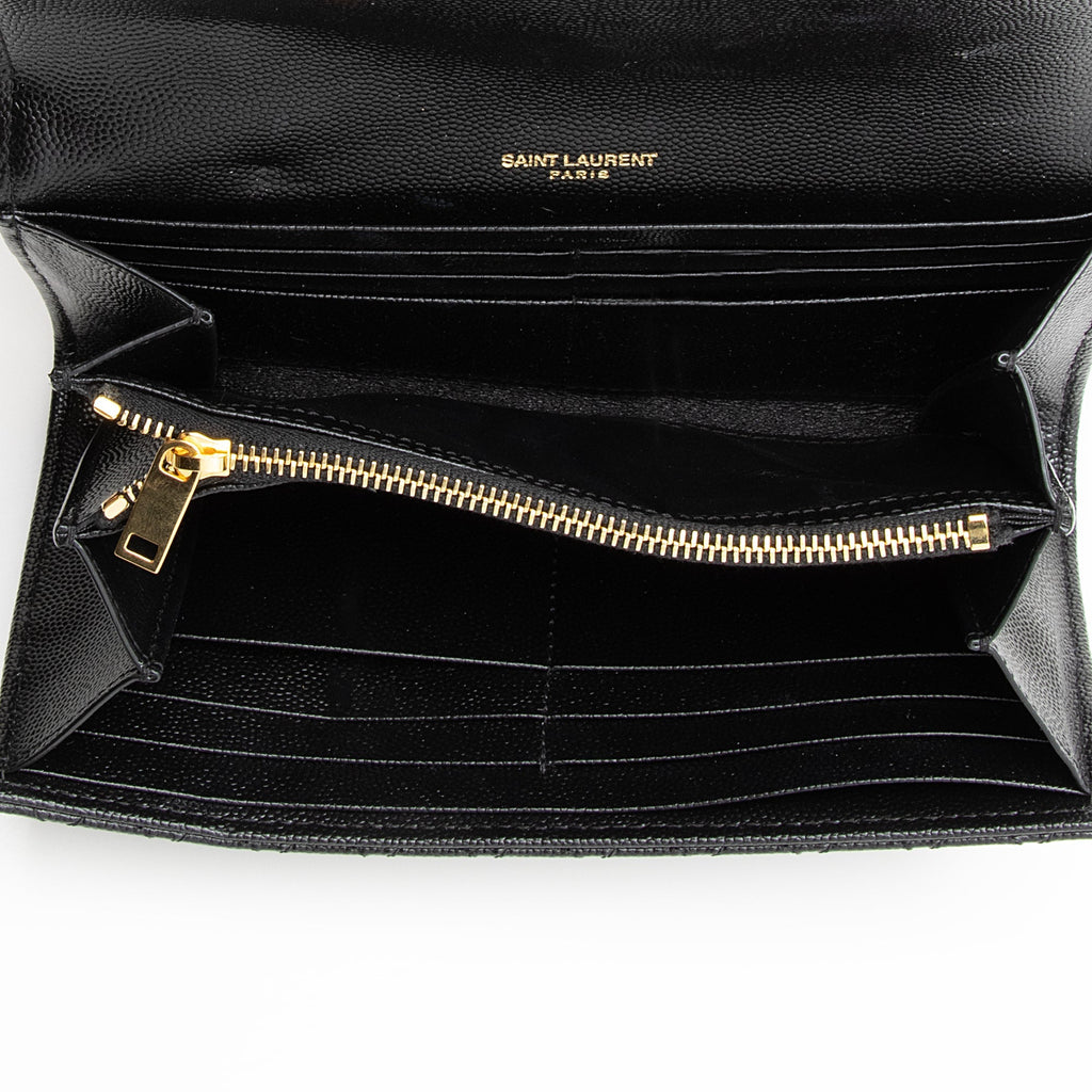 Saint Laurent Mixed Matelasse Grain de Poudre Monogram Large Envelope Wallet (SHF-22691)