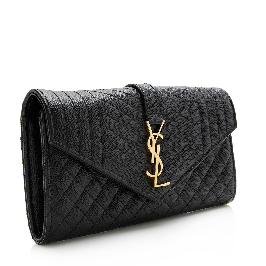 Saint Laurent Mixed Matelasse Grain de Poudre Monogram Large Envelope Wallet (SHF-22691)